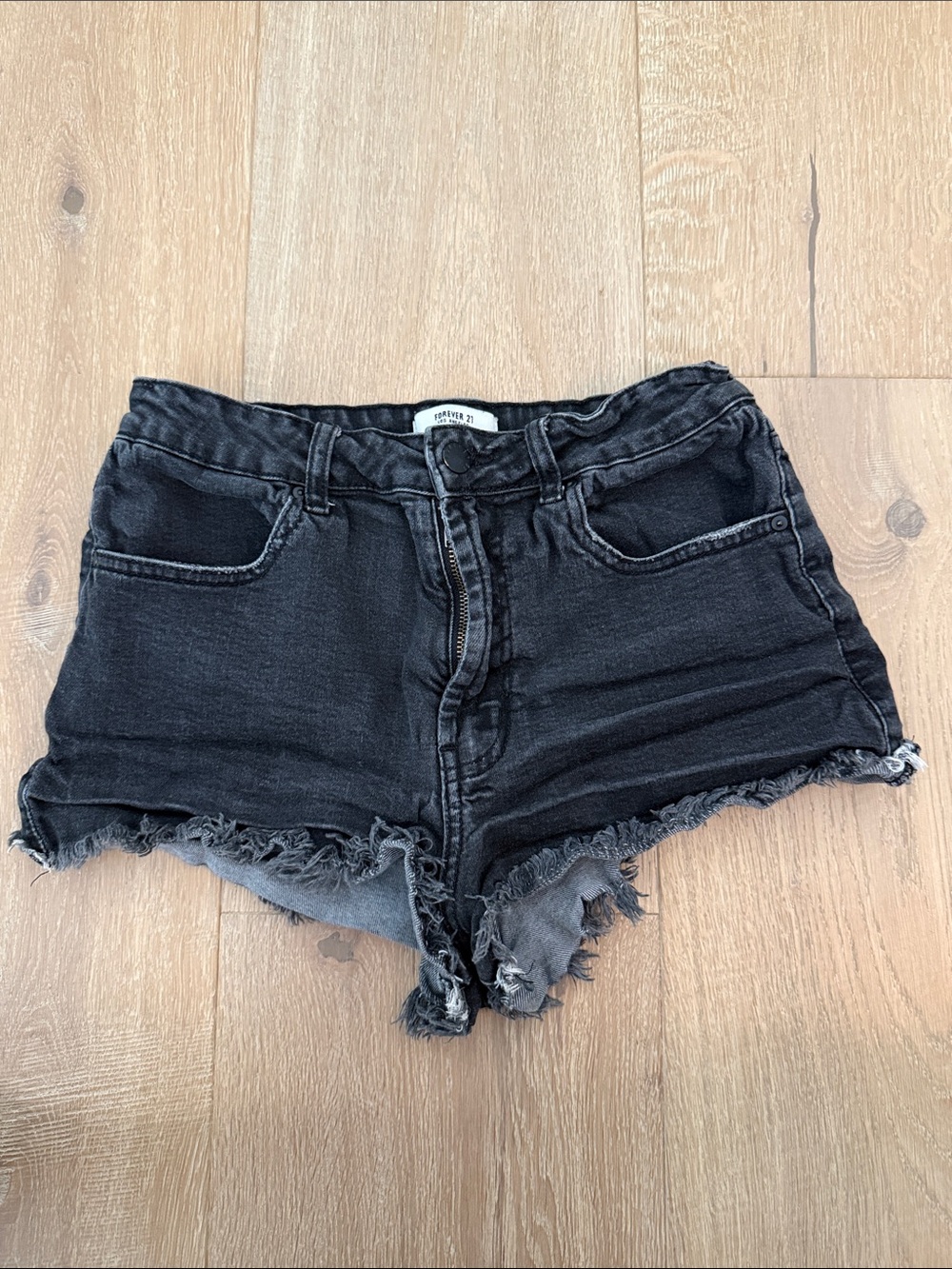 Forever 21 Black Frayed Hem Denim Shorts